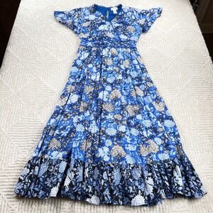 Jessica Simpson Maxi Dress Women's Medium Blue Floral Paisley Boho Cottagecore